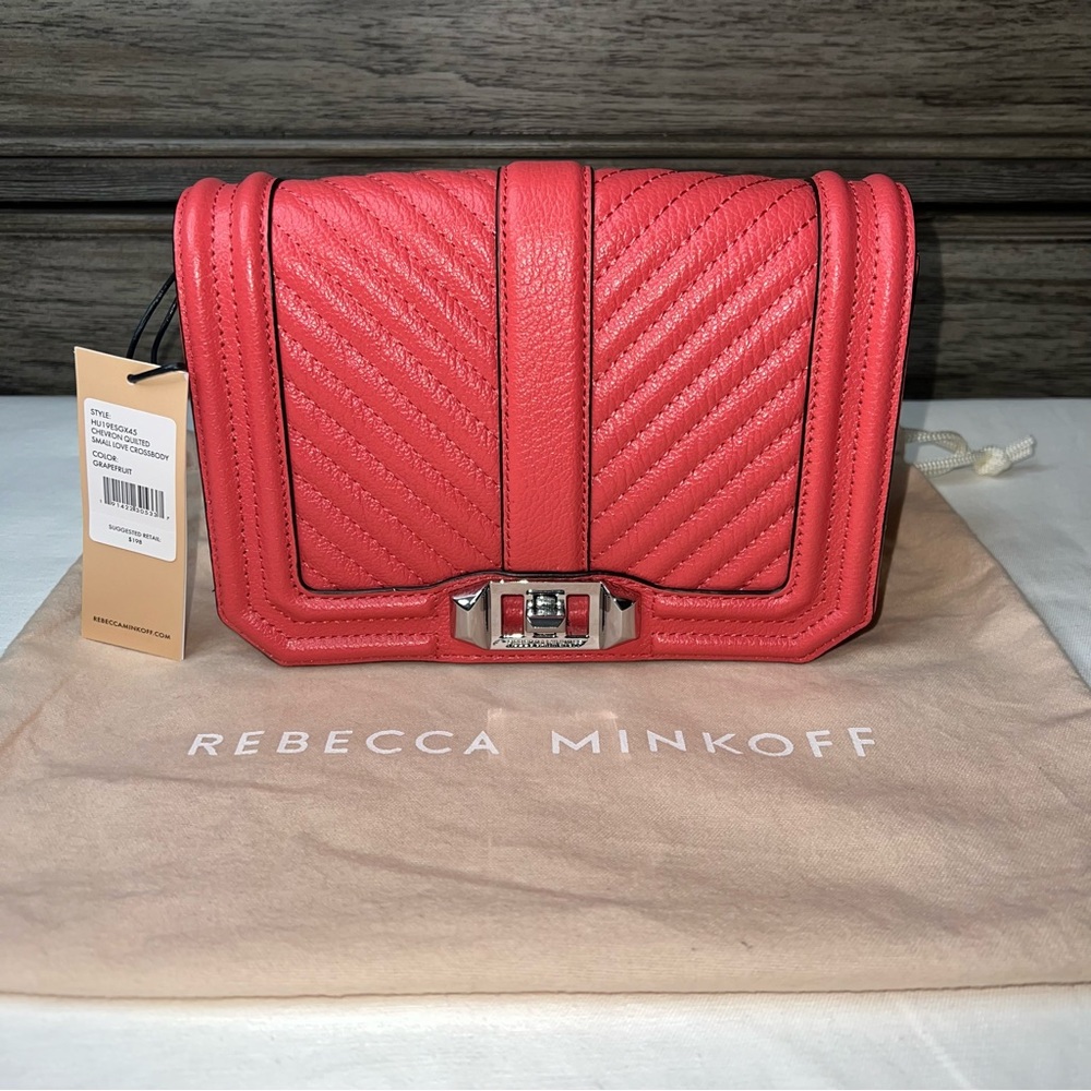 Rebecca Minkoff Chevron Quilted Small Love Crossbody in Grapefruit
